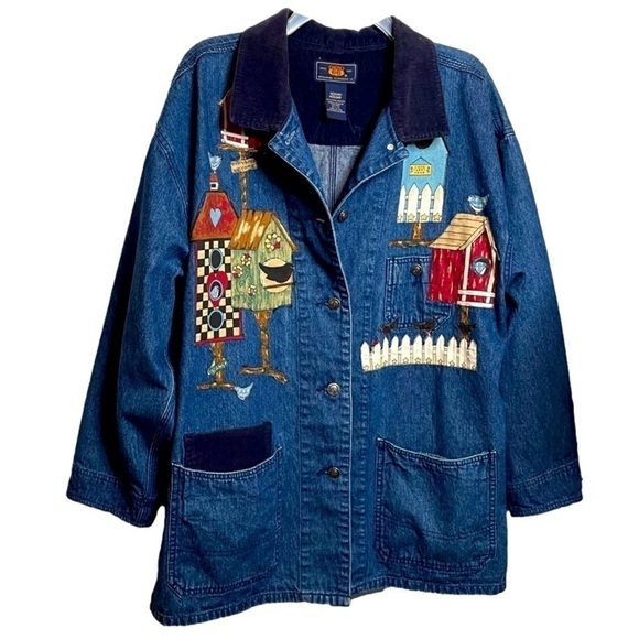 Route 66 Jackets & Blazers - ROUTE 66 - Women's  Medium Custom Fabric Applique Birdhouse Work Jacket - EUC